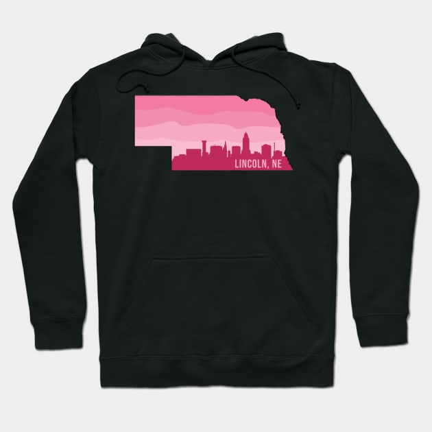 Nebraska Lincoln Skyline Pink Hoodie by sydneyurban